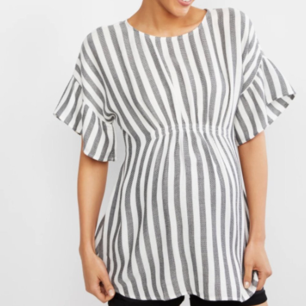 SMOCKED WAIST FLUTTER SLEEVE MATERNITY TOP Size S